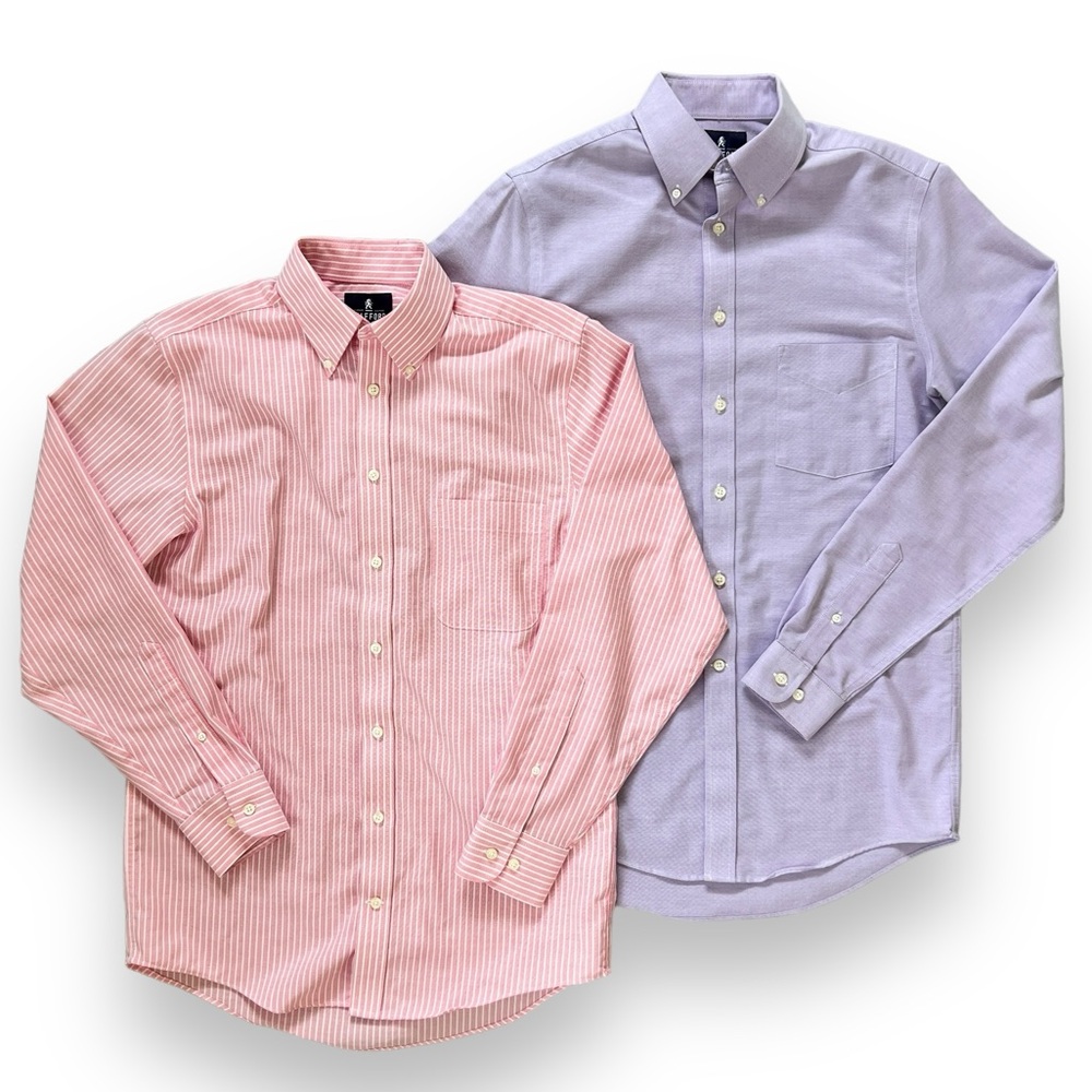 (2) Stafford Men’s Button Down Pink and Purple Dress Shirts with Pocket